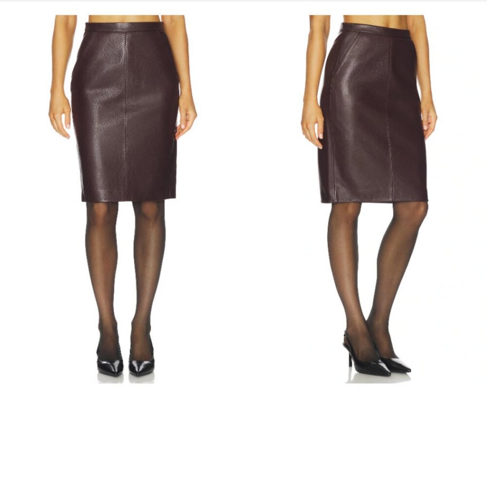 NWT Women Ronny Kobo Brown Pebbled Leather Pencil Dorian Skirt S